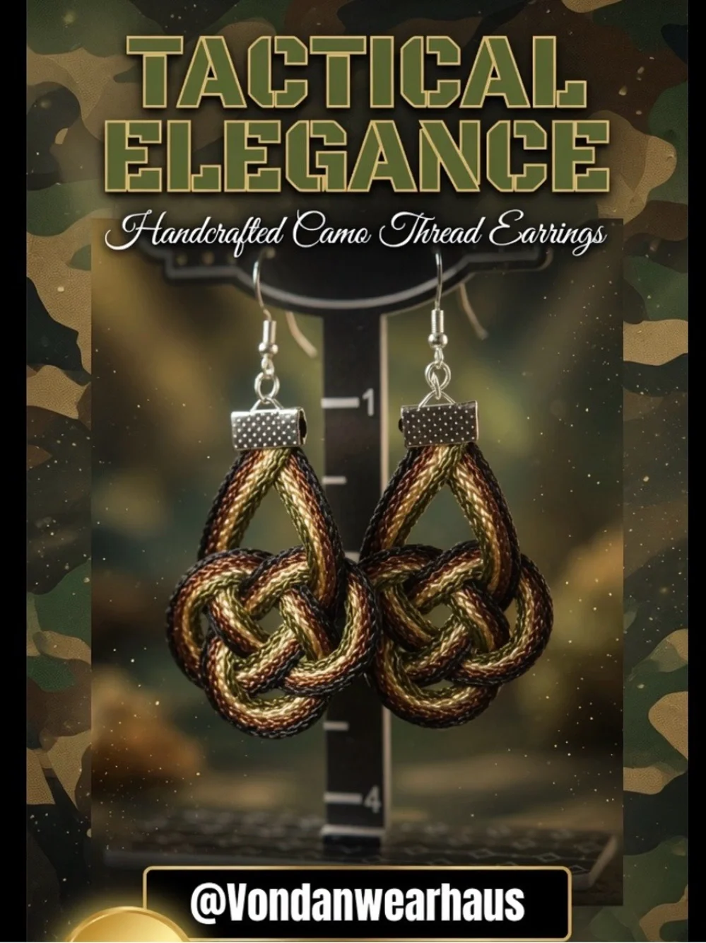 Tactical Elegance Handcrafted Camo Thread Earrings